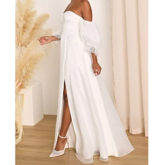 Lulus True Excellence White Bustier Sweetheart Off-The-Shoulder Gown Dress Large - Picture 2 of 10